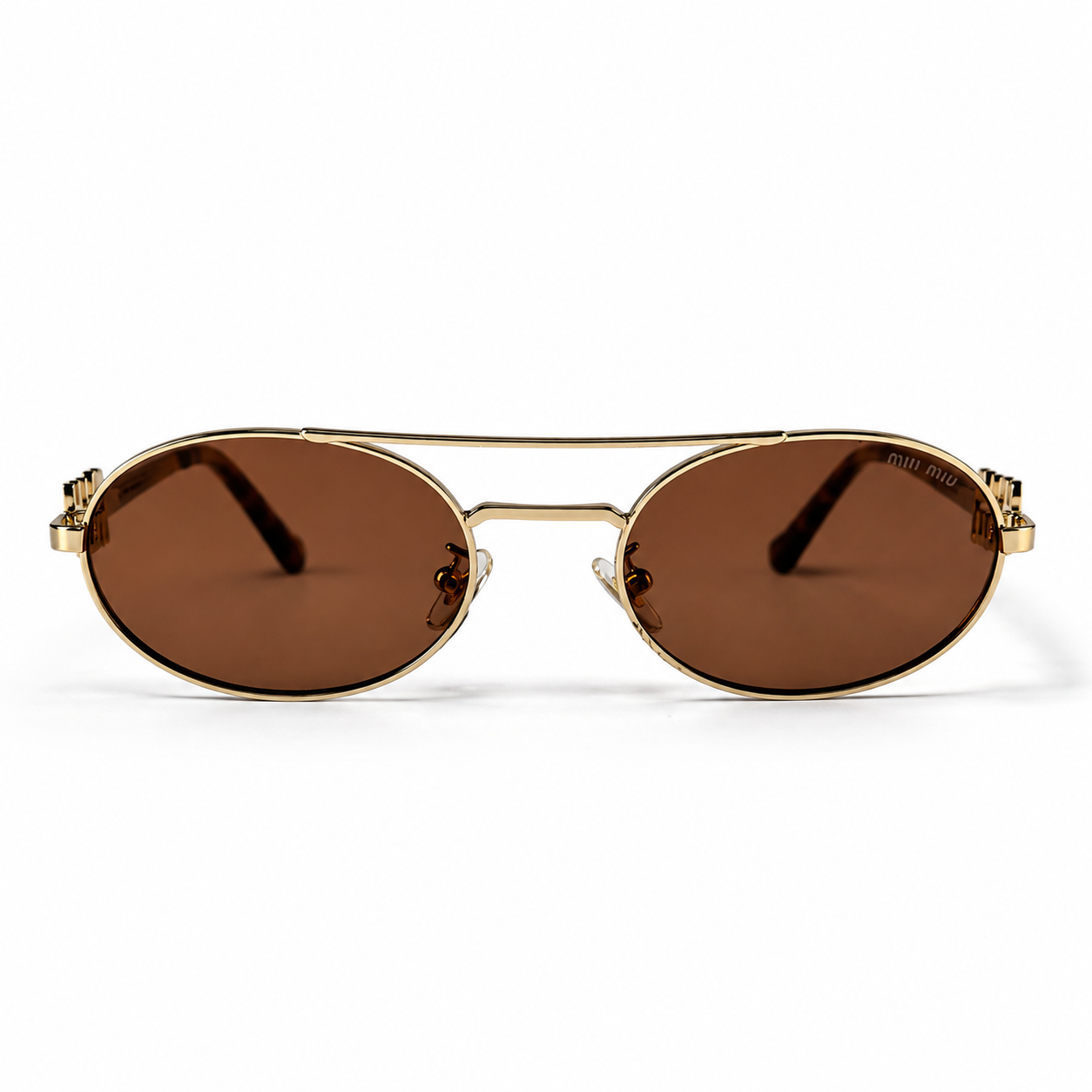 Miu Miu SMU54ZS Gold Tone Metal Oval Brown Lens Sunglasses