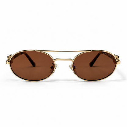 Miu Miu SMU54ZS Gold Tone Metal Oval Brown Lens Sunglasses