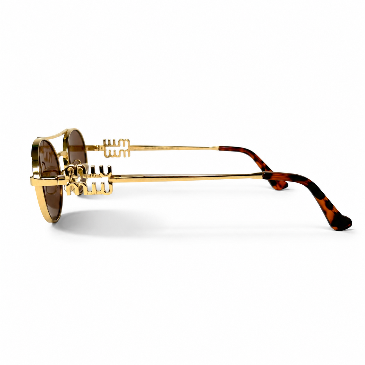 Miu Miu SMU54ZS Gold Tone Metal Oval Brown Lens Sunglasses
