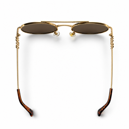 Miu Miu SMU54ZS Gold Tone Metal Oval Brown Lens Sunglasses