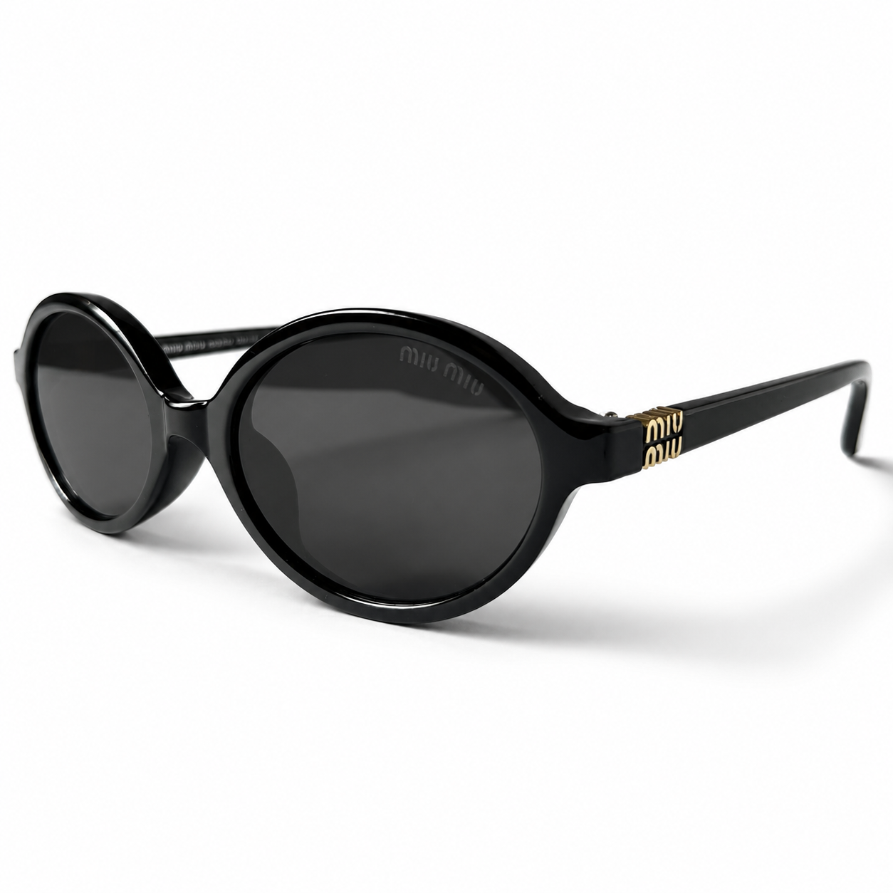 Miu Miu SMU04Z Black Acetate Oval Dark Grey Lens Sunglasses
