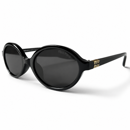 Miu Miu SMU04Z Black Acetate Oval Dark Grey Lens Sunglasses
