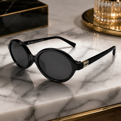 Miu Miu SMU04Z Black Acetate Oval Dark Grey Lens Sunglasses