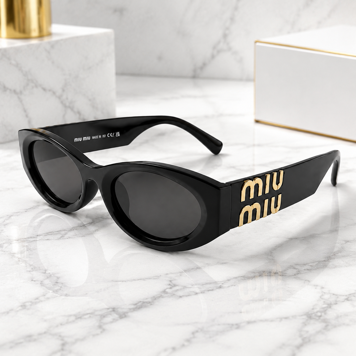 Miu Miu SMU11W1AB5S0 Glimpse Black Oval Logo Sunglasses