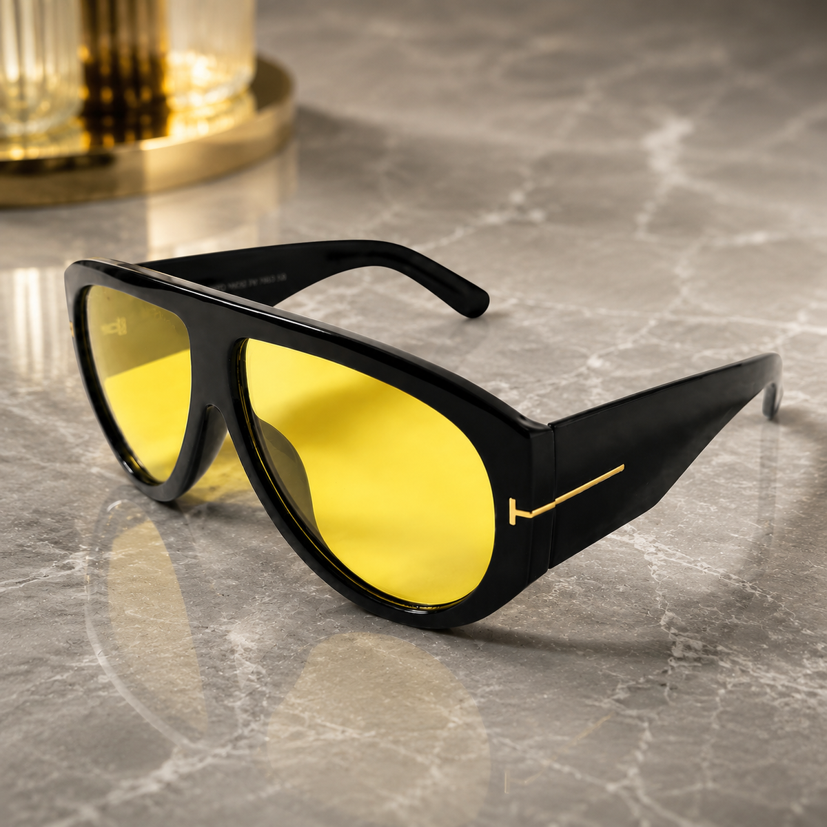 Tom Ford Bronson TF1044 01E Black Yellow Lens Aviator Sunglasses