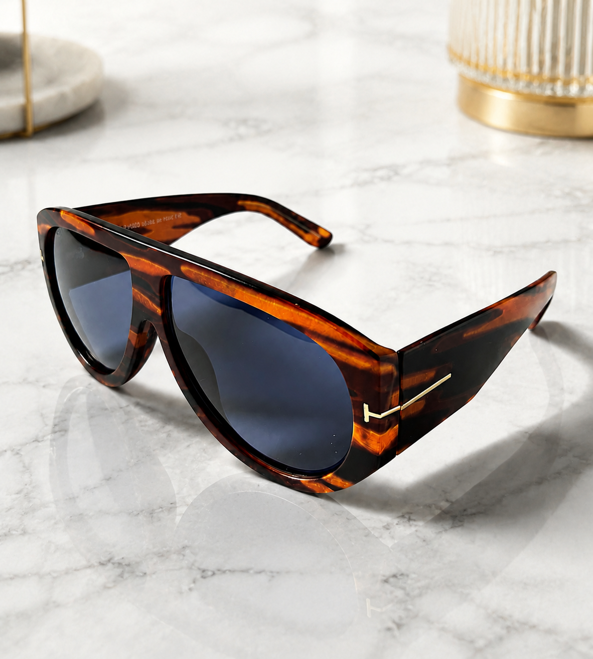 Tom Ford Bronson TF1044 01E Tortoiseshell Blue Lens Aviator Sunglasses