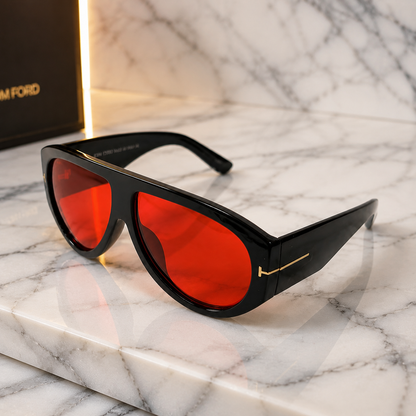 Tom Ford Bronson TF1044 01E Black Red Lens Aviator Sunglasses