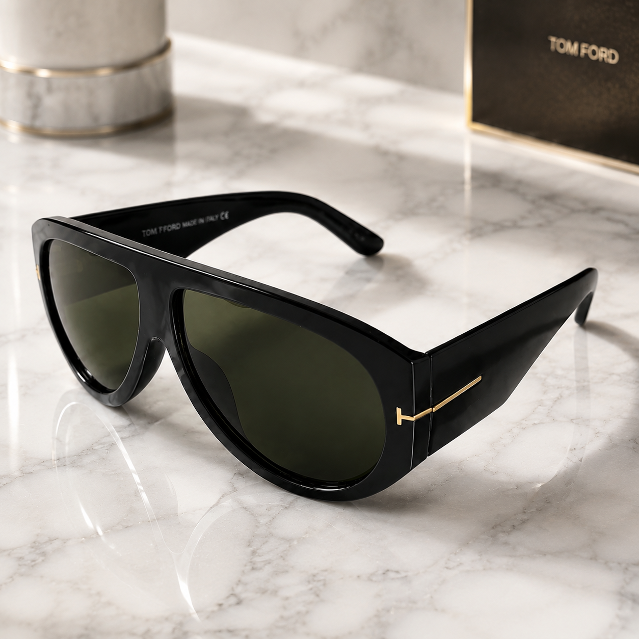 Tom Ford Bronson TF1044 01E Black Dark Green Lens Aviator Sunglasses