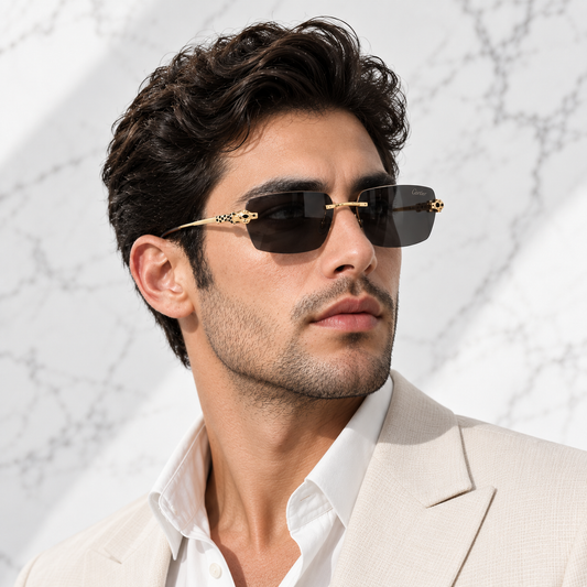 Cartier CT0474 Rimless Gold Tone Black Lens Sunglasses
