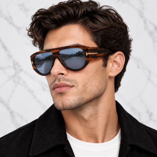 Tom Ford Bronson TF1044 01E Tortoiseshell Blue Lens Aviator Sunglasses