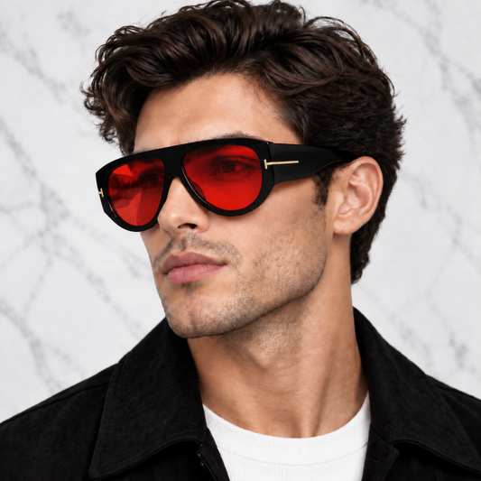 Tom Ford Bronson TF1044 01E Black Red Lens Aviator Sunglasses
