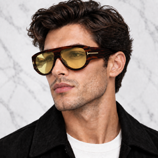 Tom Ford Bronson TF1044 01E Tortoiseshell Yellow Lens Aviator Sunglasses