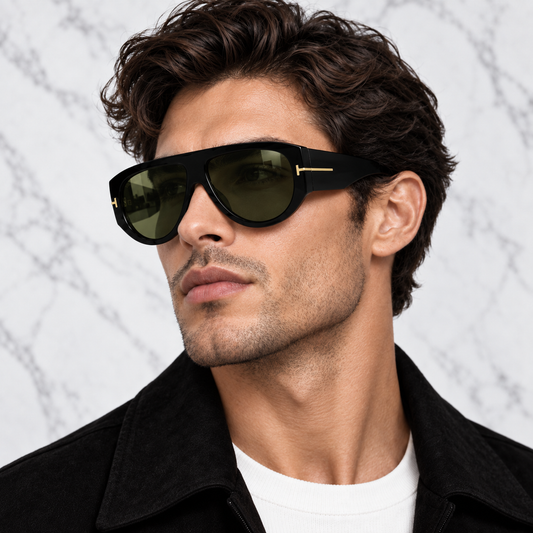 Tom Ford Bronson TF1044 01E Black Dark Green Lens Aviator Sunglasses