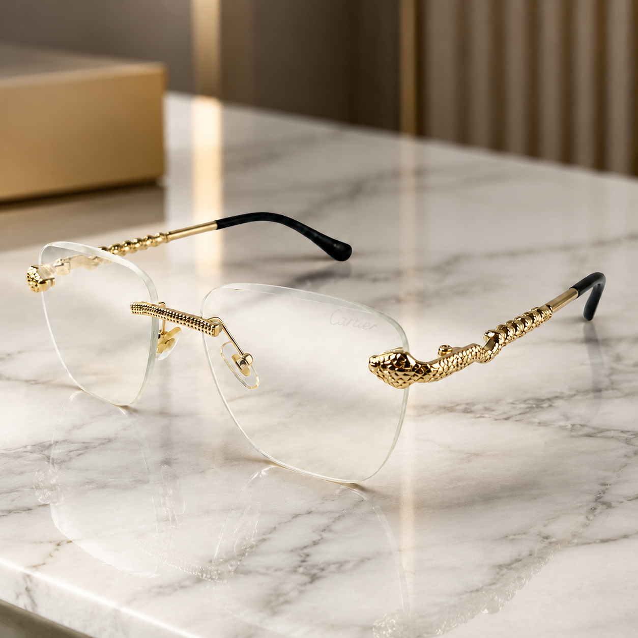 Cartier Gold Reptile Rimless Optical Frame