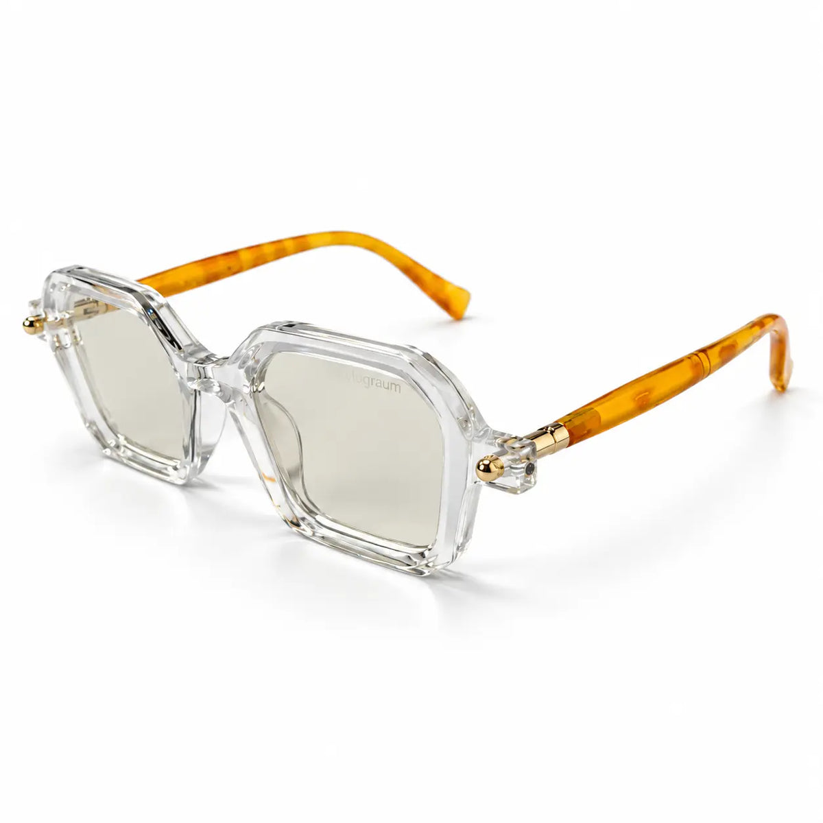 Kuboraum Crystal Clear Photochromic Glasses with Amber Temples & Gold Accents