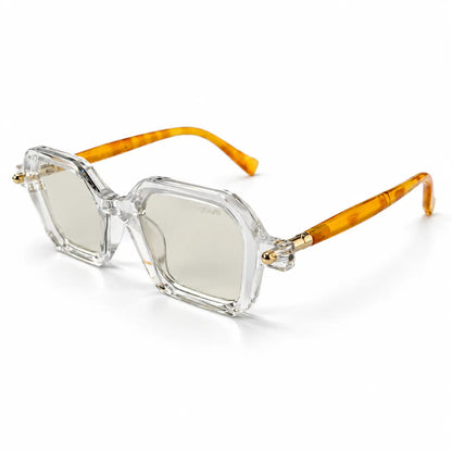 Kuboraum Crystal Clear Photochromic Glasses with Amber Temples & Gold Accents
