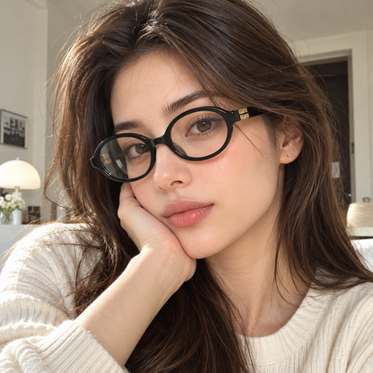 Miu Miu Black Oval Optical Eyeglasses with Gold Logo Detail