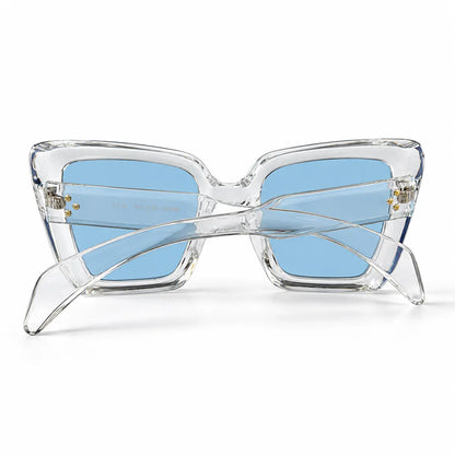 Crystal Clear Oversized Square Sunglasses with Blue Lenses