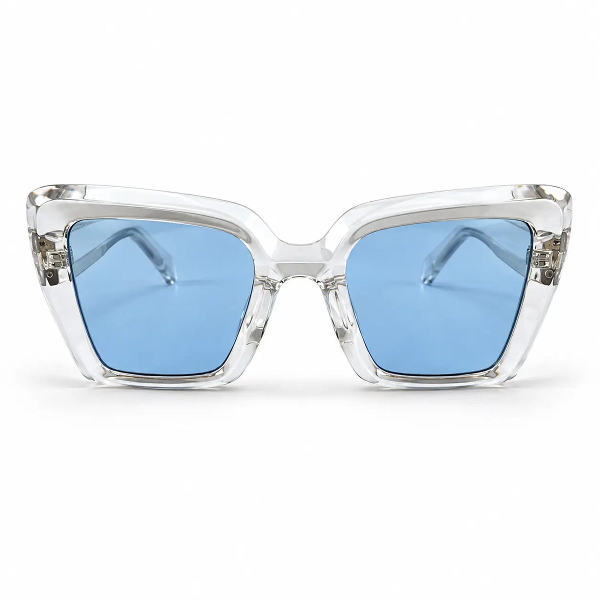 Crystal Clear Oversized Square Sunglasses with Blue Lenses