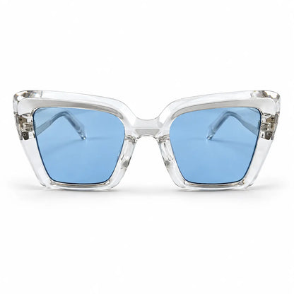 Crystal Clear Oversized Square Sunglasses with Blue Lenses