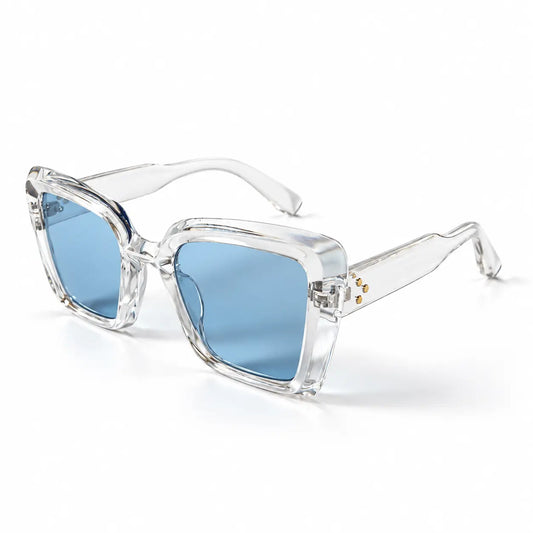 Crystal Clear Oversized Square Sunglasses with Blue Lenses