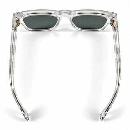 Prada Crystal Clear Rectangular Sunglasses with Grey Lenses & Gold Accents