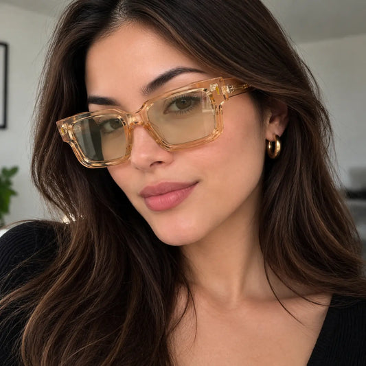 Translucent Amber Photochromic Square Glasses – Light-Adaptive Lenses