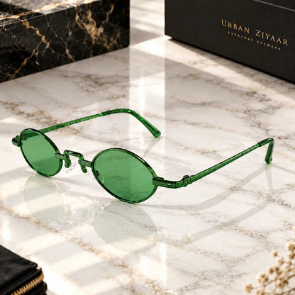 Retro Green Oval Sunglasses with Light Green Tinted Lenses