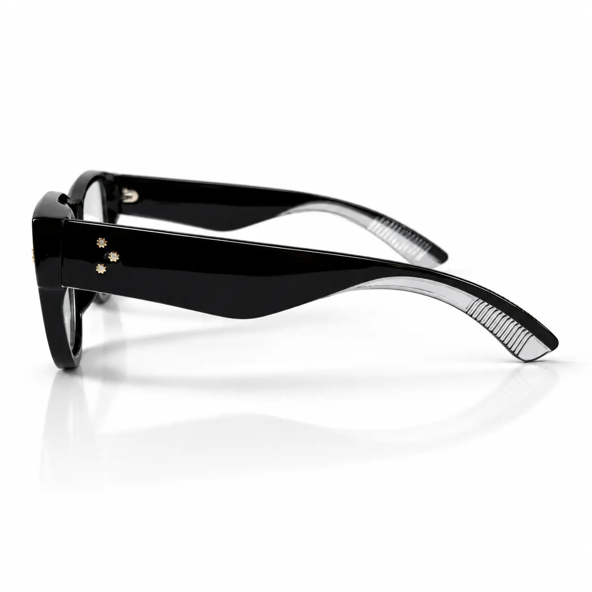 Glossy Black Square Eyeglasses with Gold Stud Details