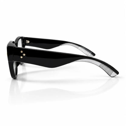 Glossy Black Square Eyeglasses with Gold Stud Details