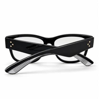Glossy Black Square Eyeglasses with Gold Stud Details