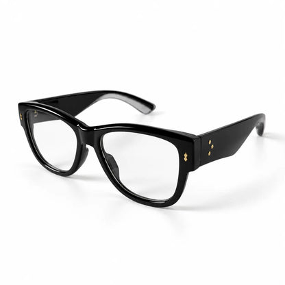 Glossy Black Square Eyeglasses with Gold Stud Details