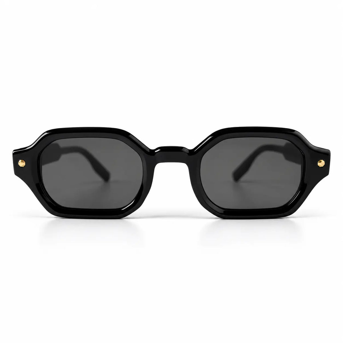 John Dalia Black Geometric Sunglasses with Dark Grey Lenses & Gold Accents