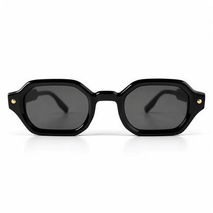 John Dalia Black Geometric Sunglasses with Dark Grey Lenses & Gold Accents