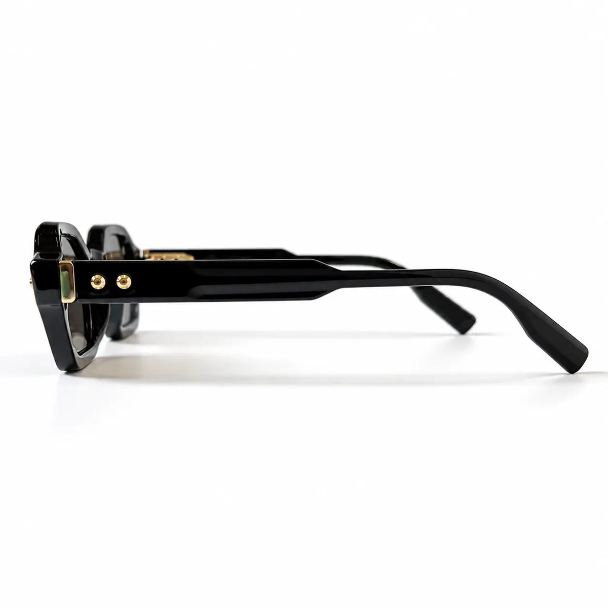 John Dalia Black Geometric Sunglasses with Dark Grey Lenses & Gold Accents