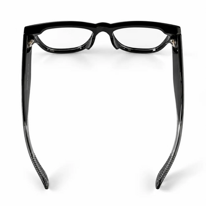 Glossy Black Square Eyeglasses with Gold Stud Details
