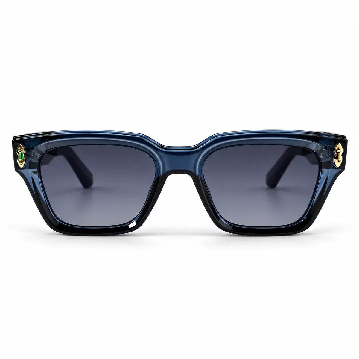 Navy Blue Square Sunglasses with Gold Temple Accents