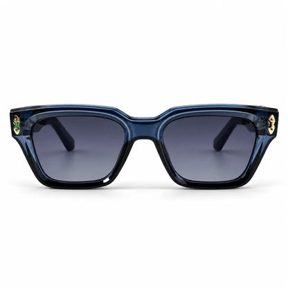 Navy Blue Square Sunglasses with Gold Temple Accents