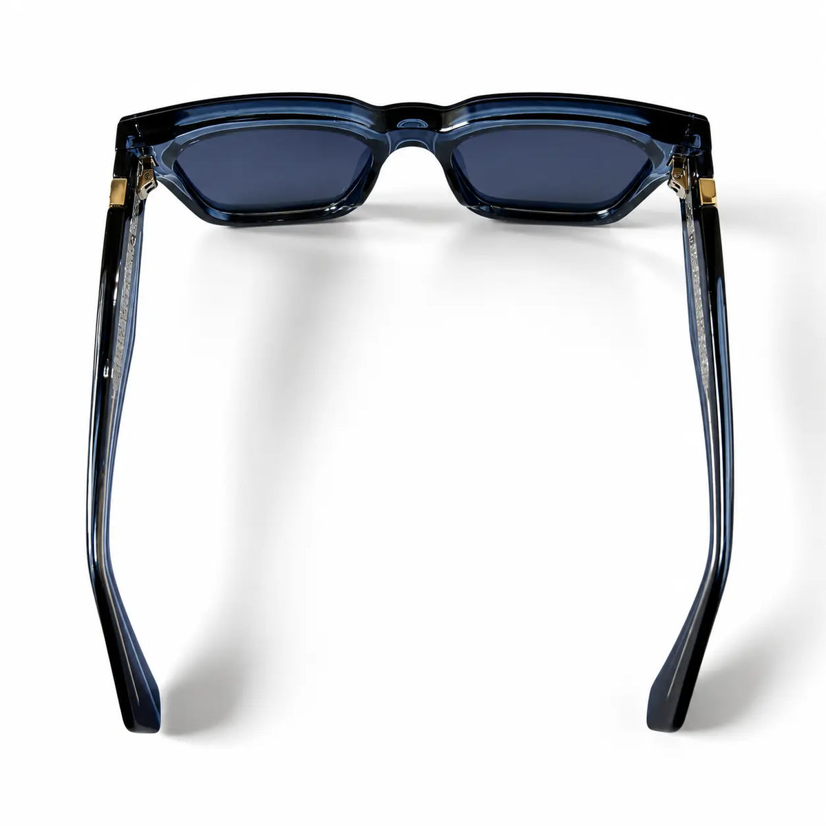 Navy Blue Square Sunglasses with Gold Temple Accents
