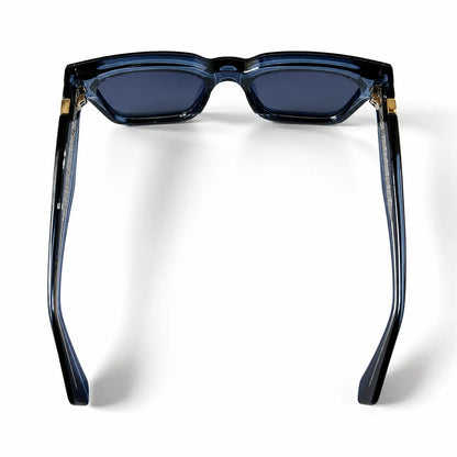 Navy Blue Square Sunglasses with Gold Temple Accents