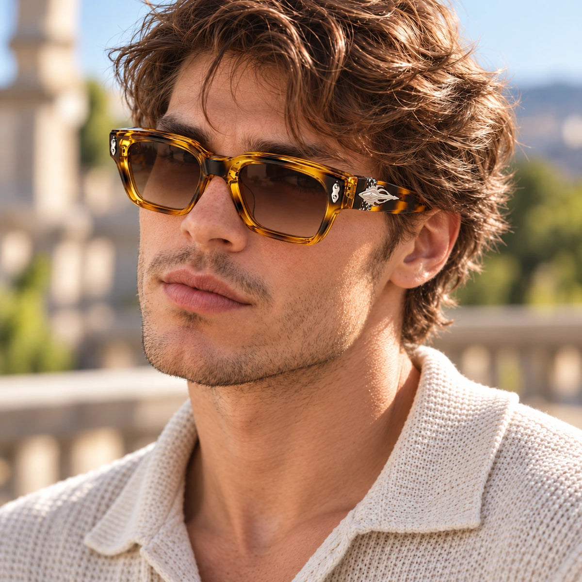 Cartier Amber Tortoiseshell Square Sunglasses with Brown Gradient Lenses