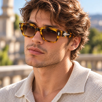 Cartier Amber Tortoiseshell Square Sunglasses with Brown Gradient Lenses