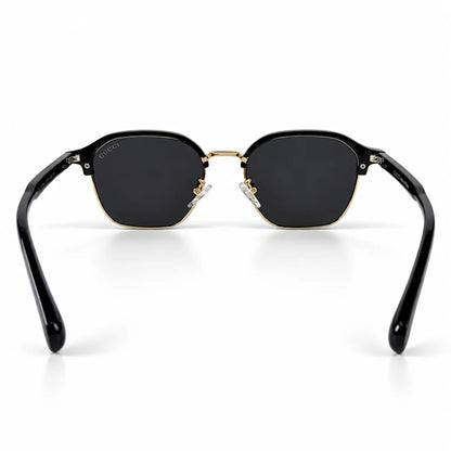 Gucci Black & Gold Browline Sunglasses with Dark Smoke Lenses