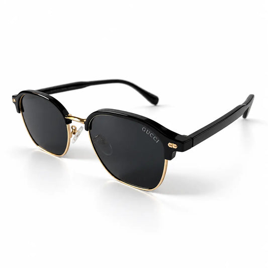 Gucci Black & Gold Browline Sunglasses with Dark Smoke Lenses