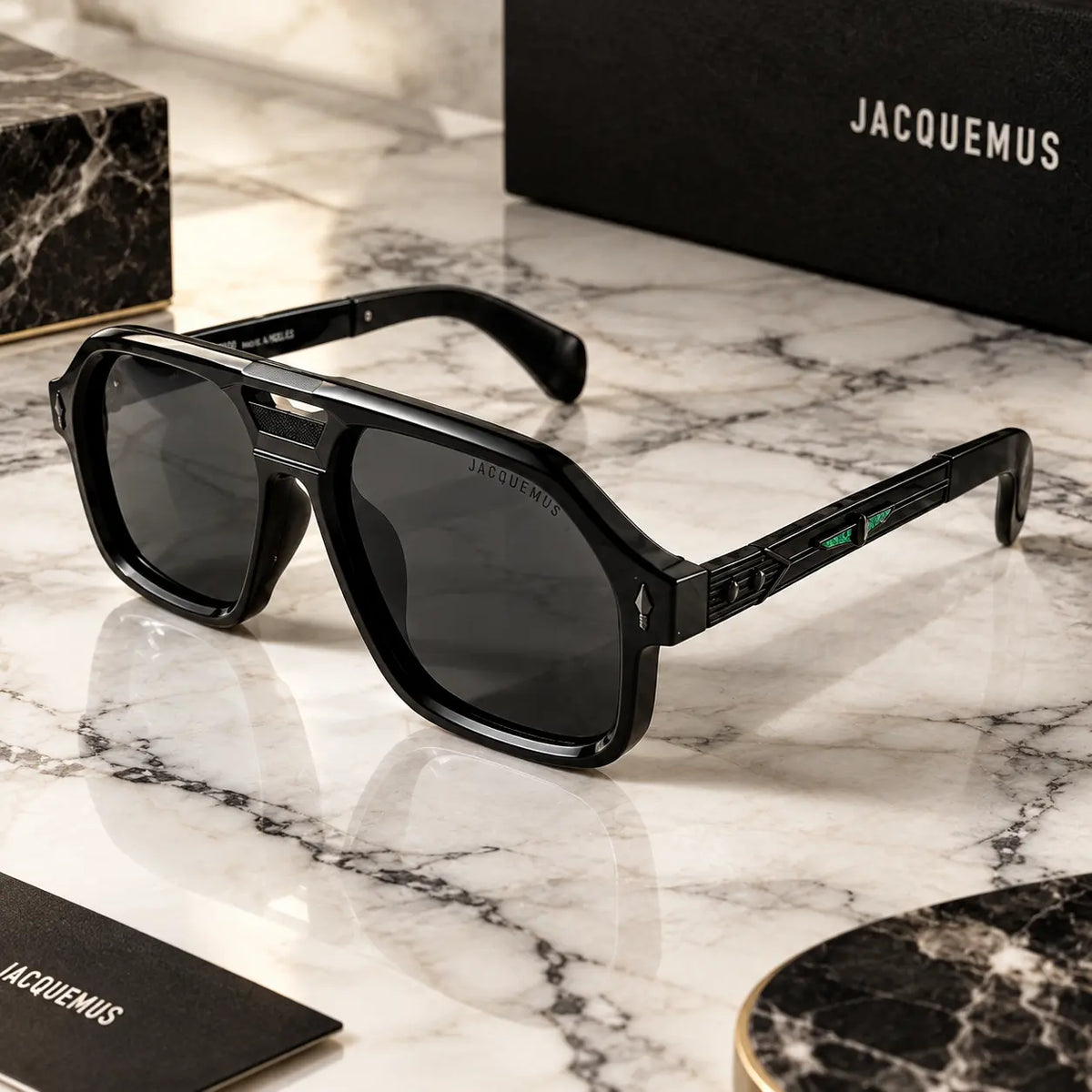 Black Square Aviator Sunglasses J0080 with Dark Grey Lenses