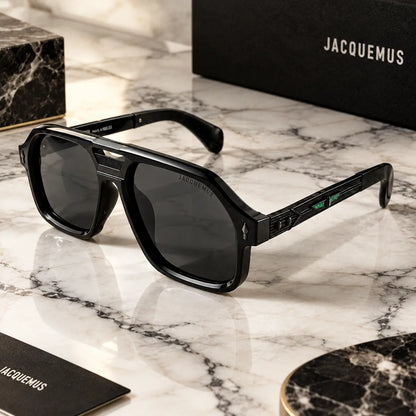 Black Square Aviator Sunglasses J0080 with Dark Grey Lenses