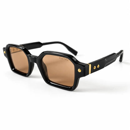 John Dalia Black Geometric Square Sunglasses with Brown Lenses