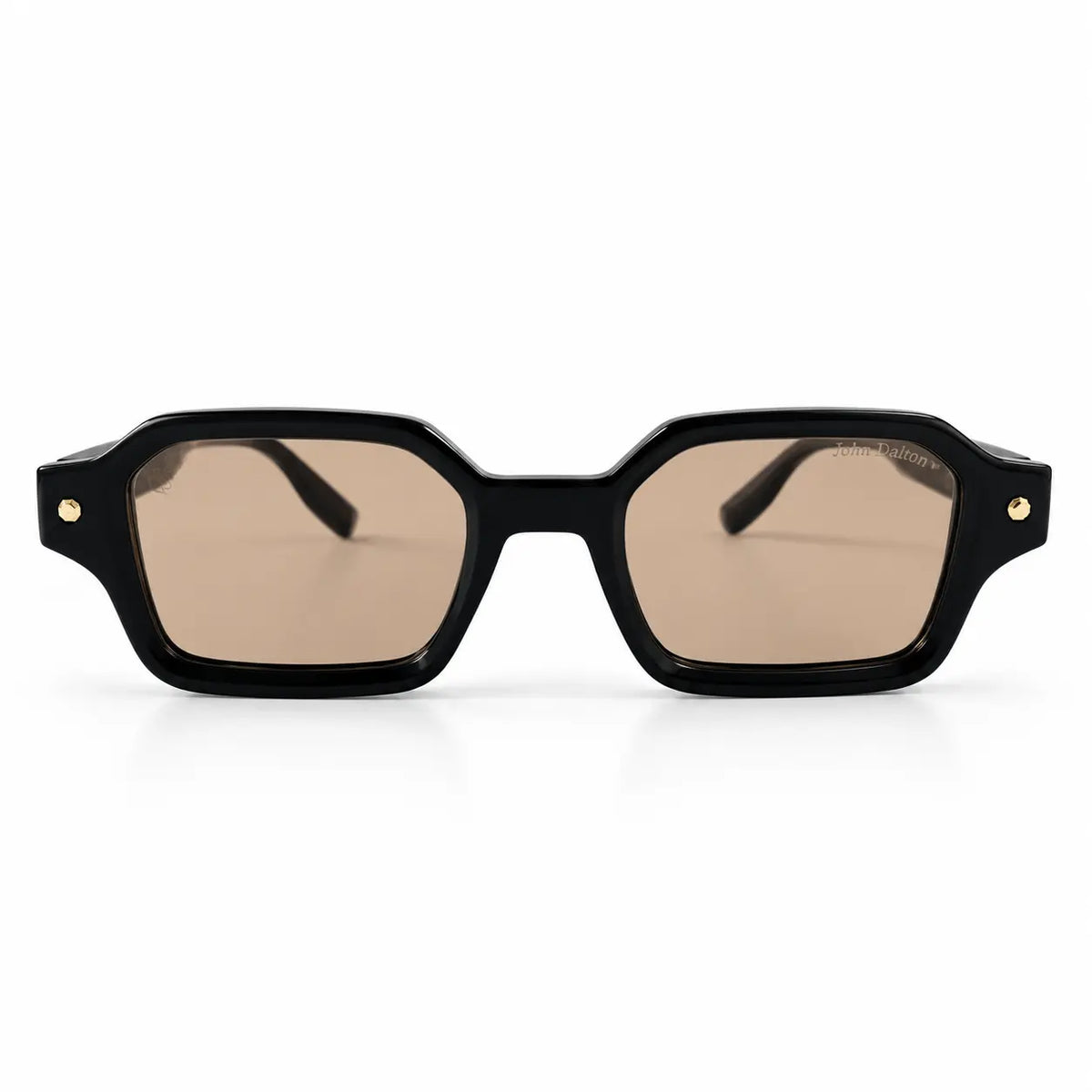 John Dalia Black Geometric Square Sunglasses with Brown Lenses