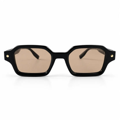 John Dalia Black Geometric Square Sunglasses with Brown Lenses