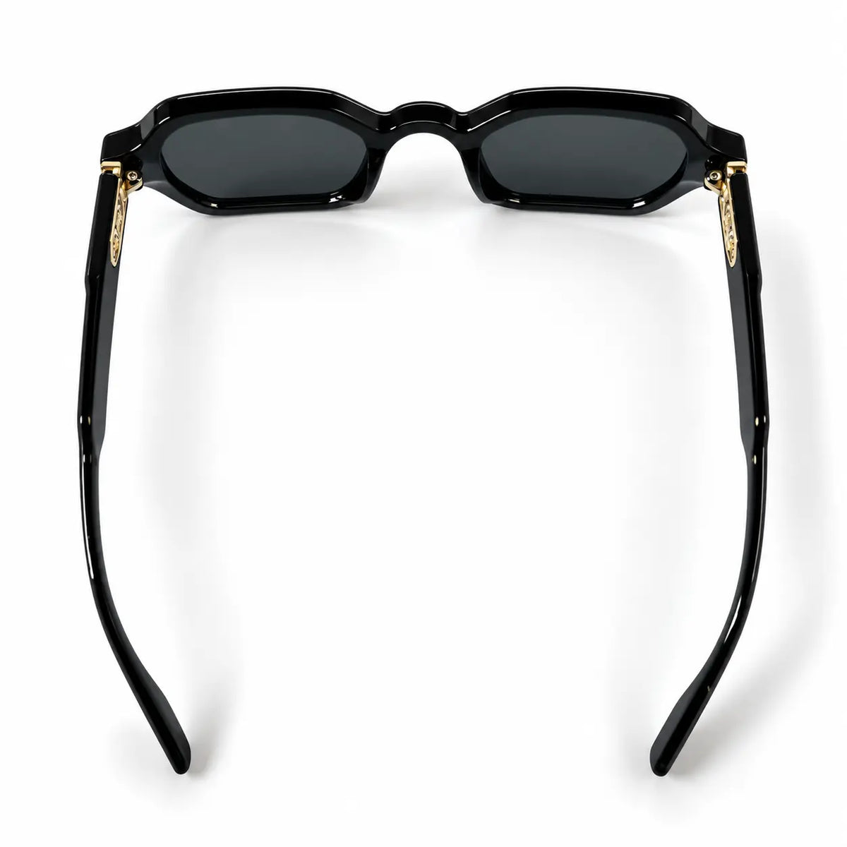 John Dalia Black Geometric Sunglasses with Dark Grey Lenses & Gold Accents